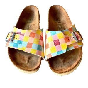 Birkis Birkenstock Gingham Plaid Slide Sandals Pastel Size 39 L8.5 Boho